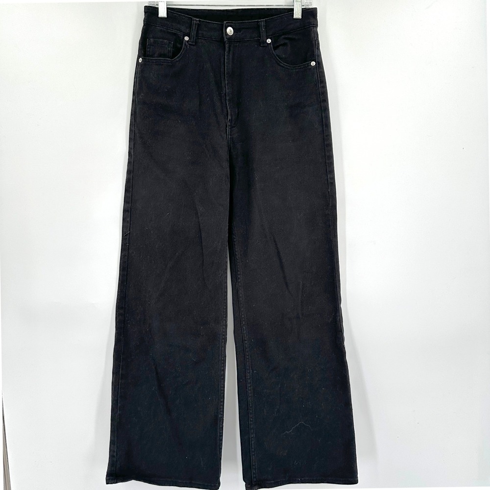 H&M Divided Black High Waisted Stretch Denim Wide Leg Jeans Womens Size 8